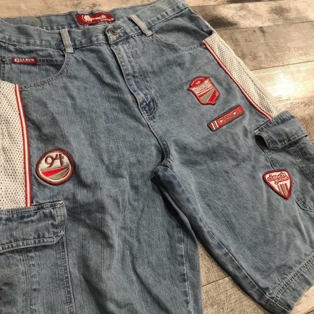 JNCO Blue Denim Cargo Shorts with Red Details - Picture 2 of 4